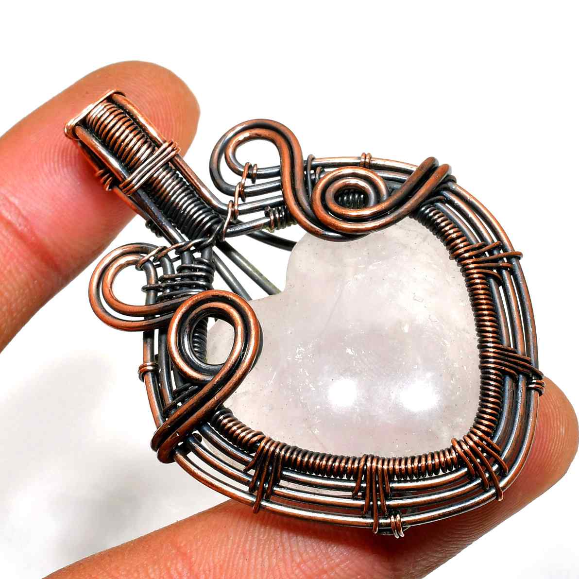 Clarity Heart – Copper-Wrapped Quartz Pendant