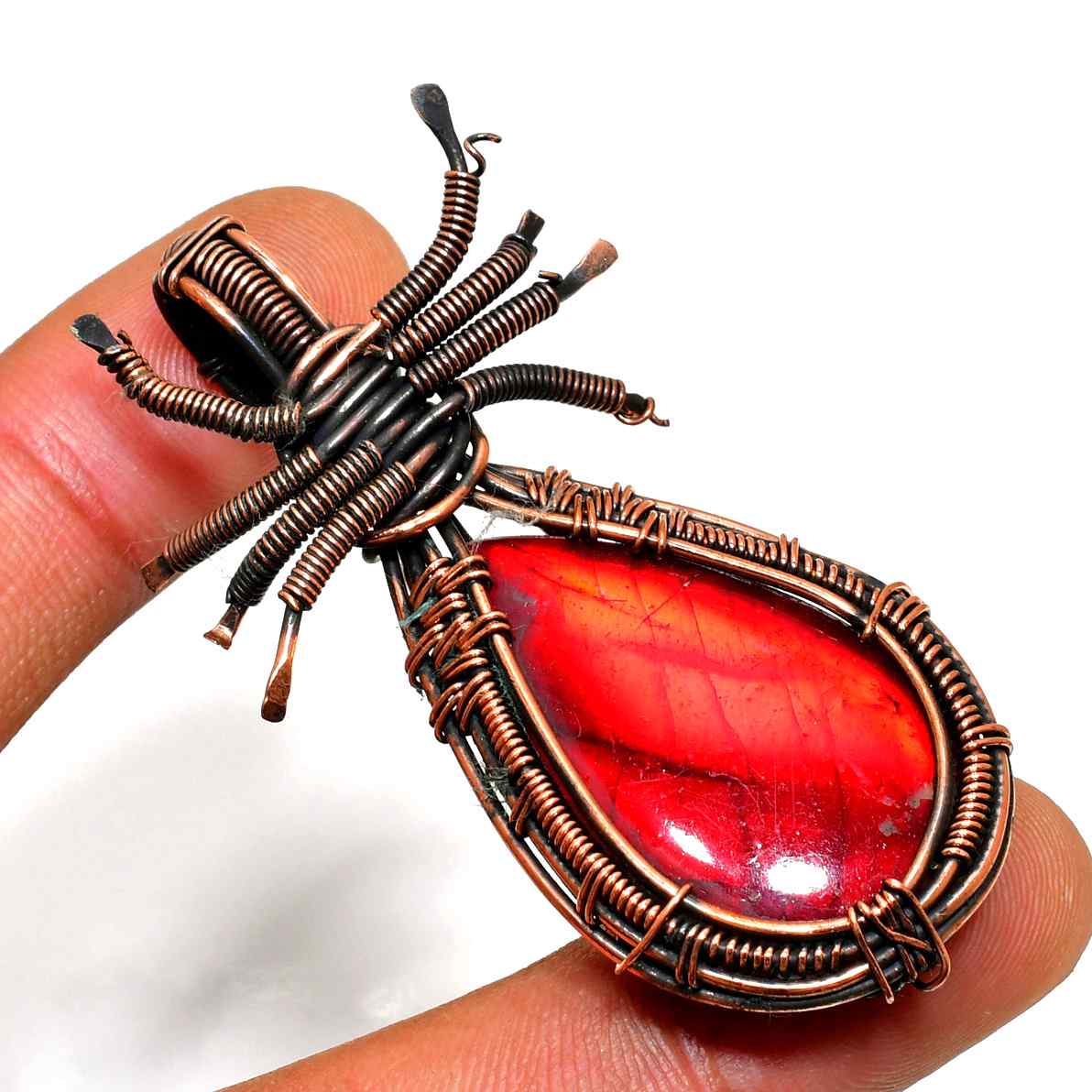 Dragon’s Heart – Red Agate Copper Wire Pendant