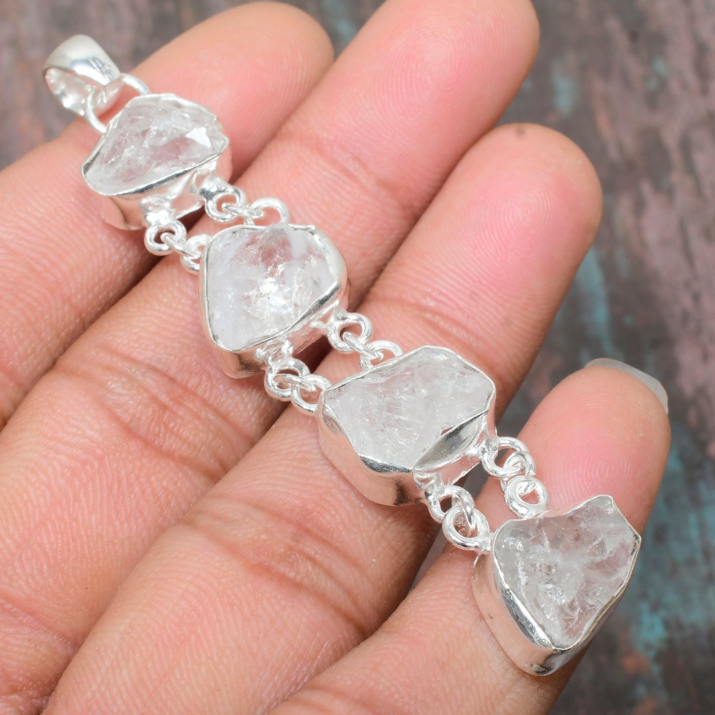 Gaia’s Clarity – Raw Quartz Silver Bracelet
