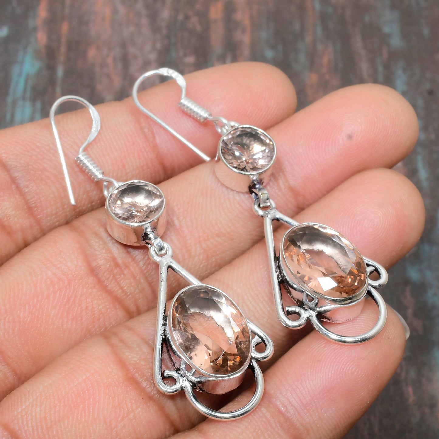 Marina’s Embrace – Rose Quartz & Sterling Silver Earrings