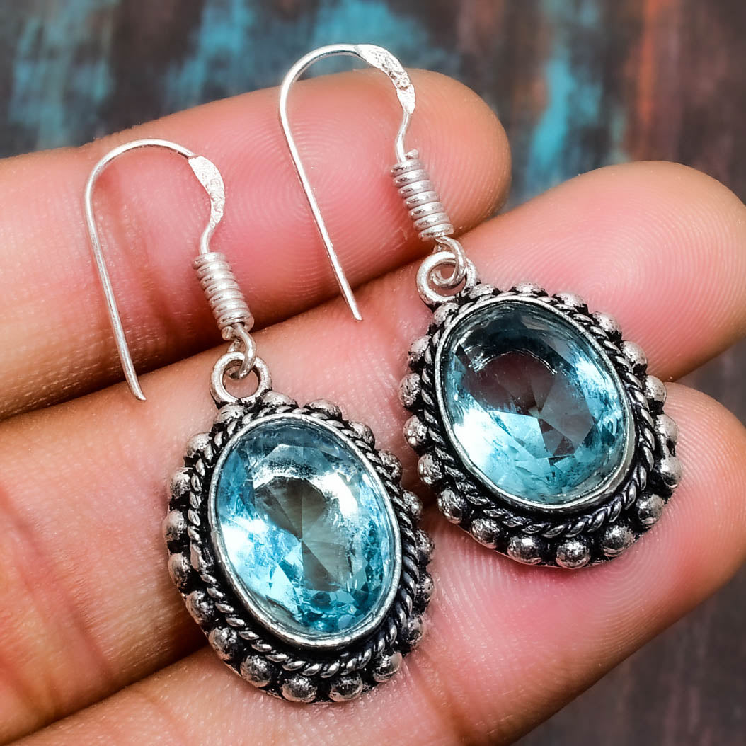 Celestial Clarity – Silver Blue Topaz Earrings