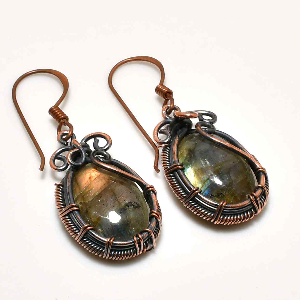 Aurora’s Embrace – Labradorite Copper Earrings
