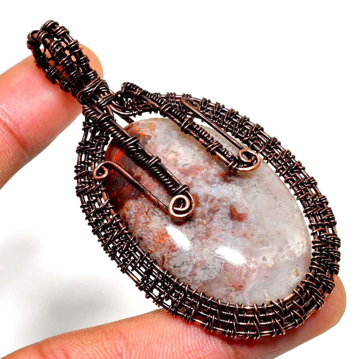 Ezra’s Veil – Grounding Agate Copper Pendant