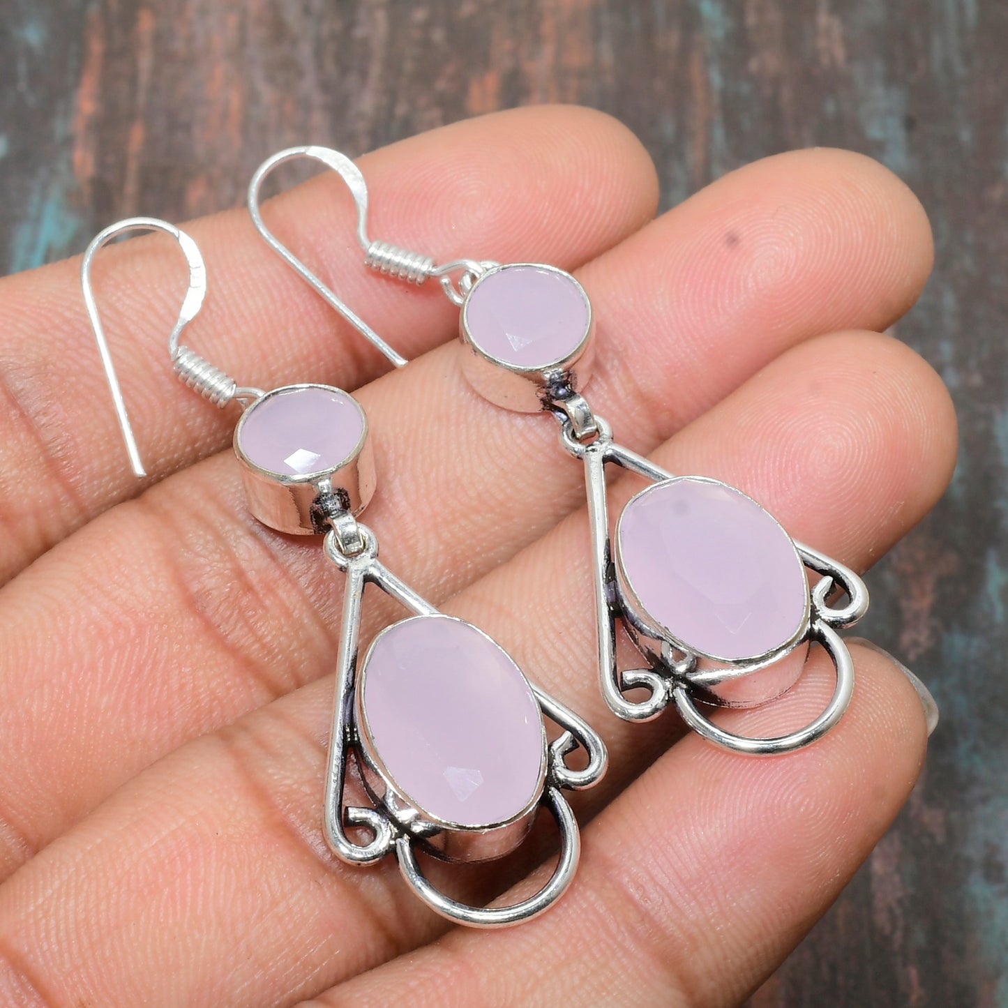 Heart’s Embrace – Silver Rose Quartz Earrings