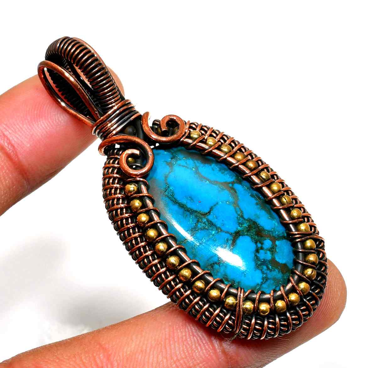 Turquoise Dream – Oxidized Copper Wire Pendant
