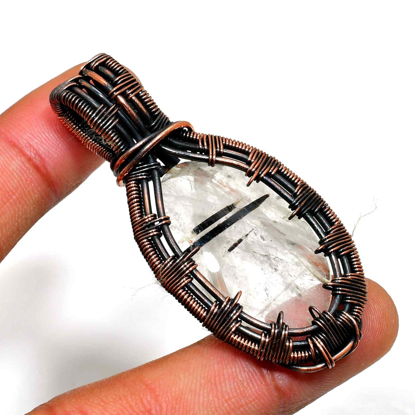 Ezra’s Veil – Quartz & Oxidized Copper Pendant
