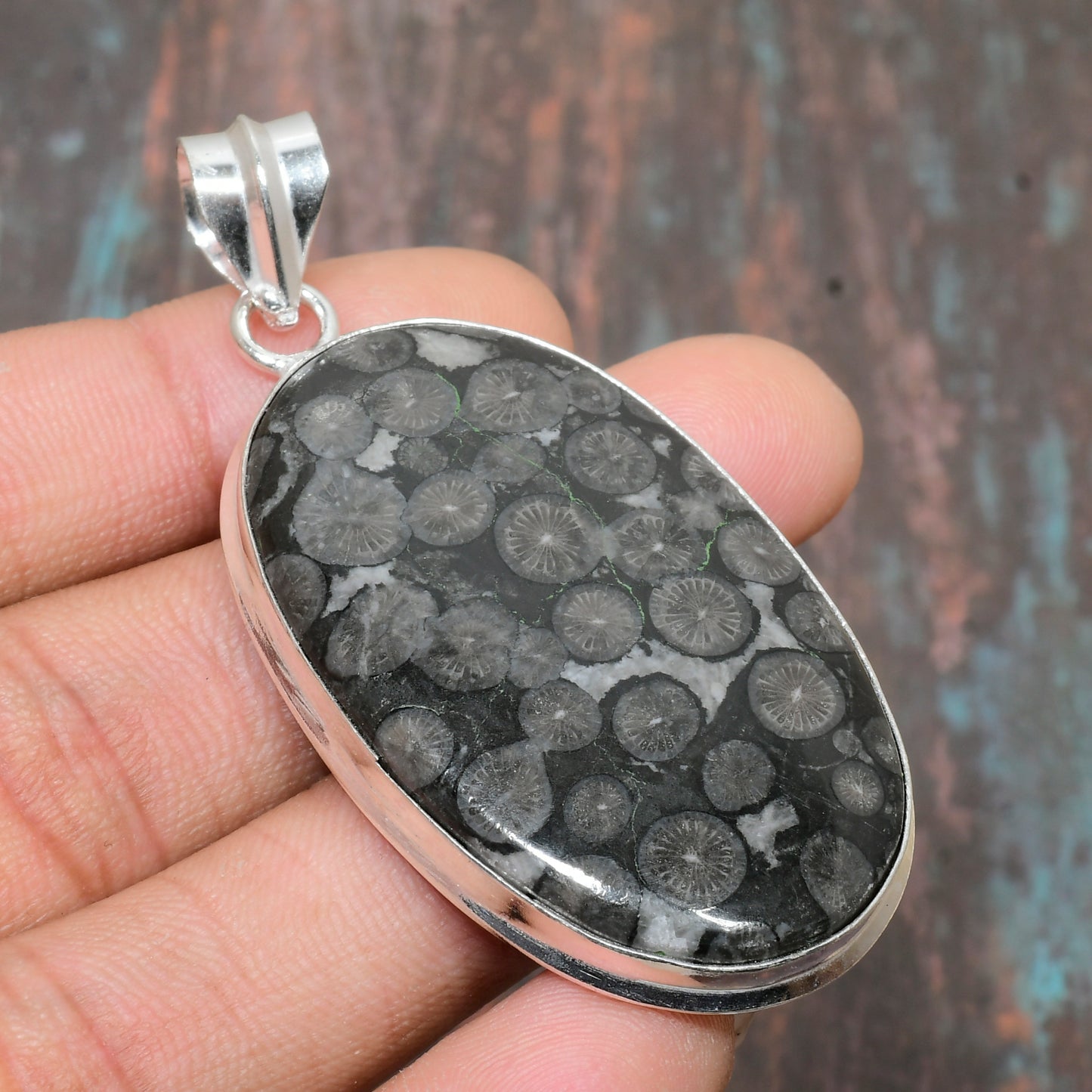 Timeless Currents – Fossilized Coral Sterling Silver Pendant