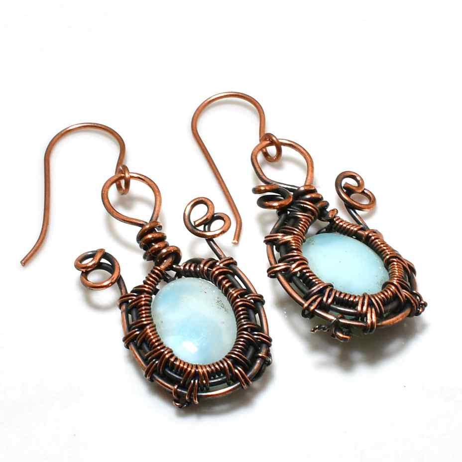 Whispering Moons – Copper-Wrapped Aquamarine Earrings