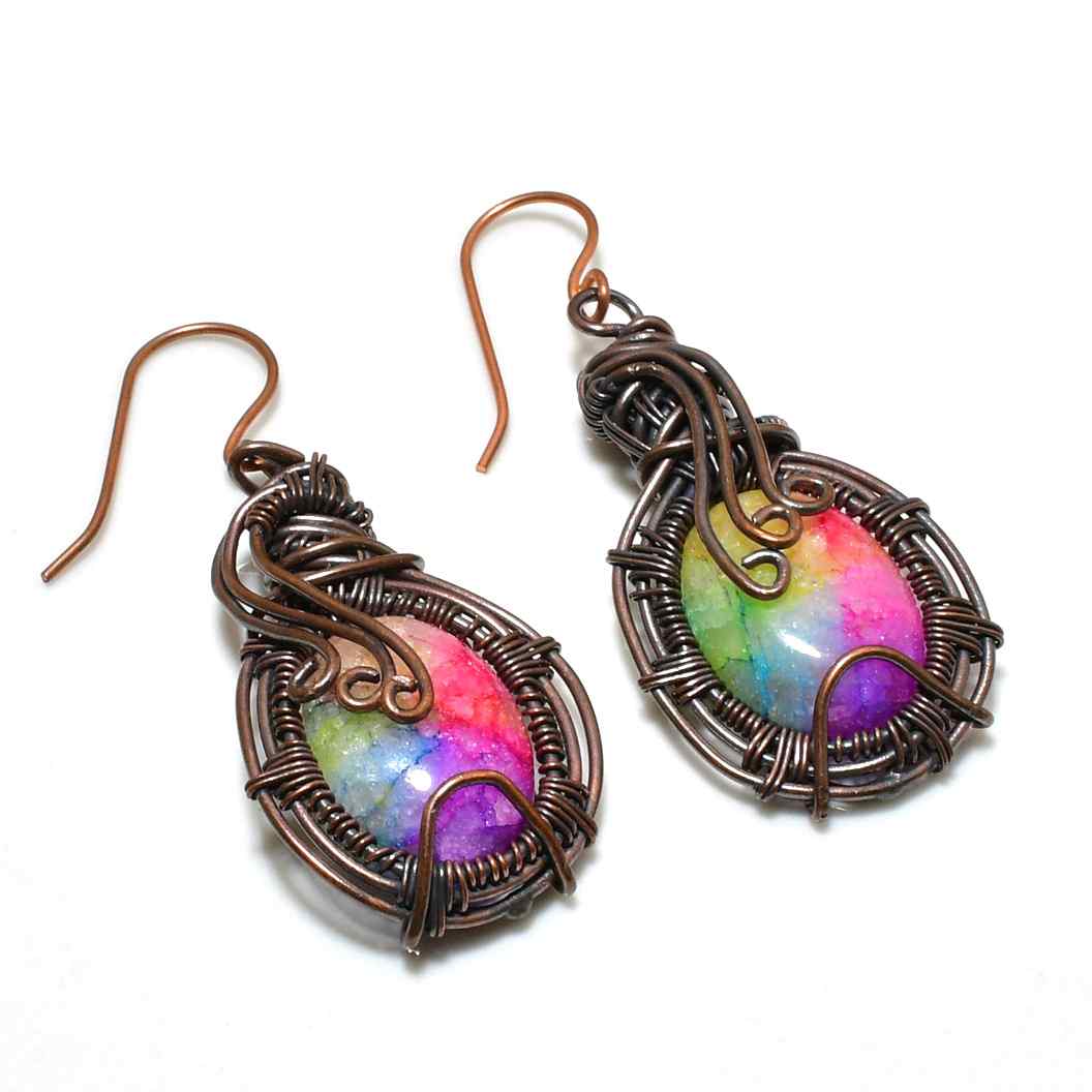 Aurora’s Prism – Rainbow Geode Copper Earrings
