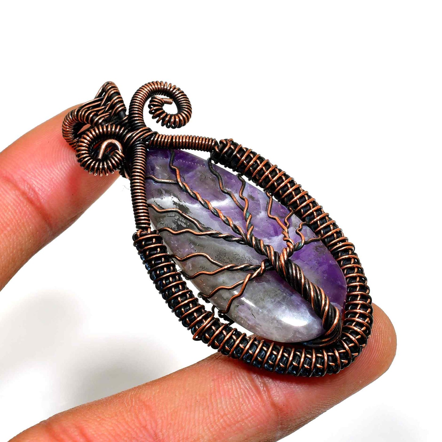 Ezra’s Veil – Handcrafted Amethyst & Oxidized Copper Pendant