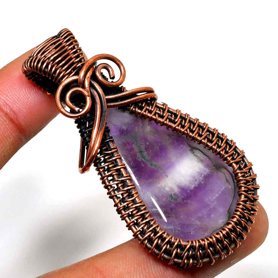 Ezra’s Veil – Oxidized Copper & Amethyst Pendant