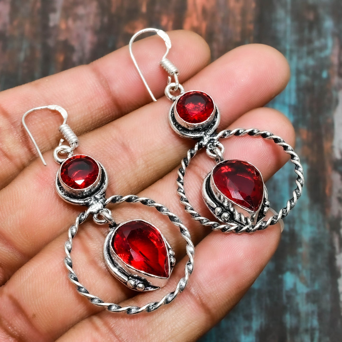 Ruby Reverie – Sterling Silver Hoops