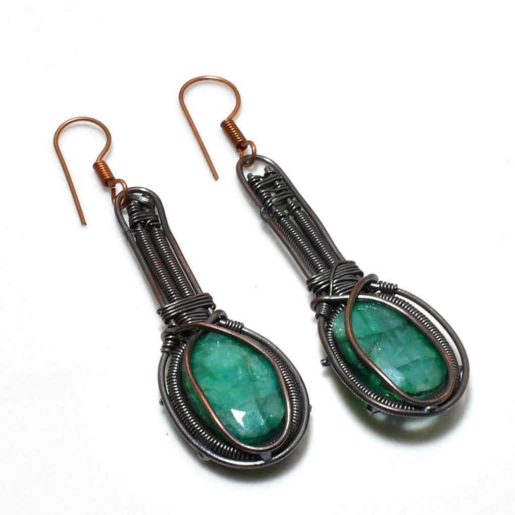 Emerald Echoes – Antique Wire Wrapped Emerald Earrings