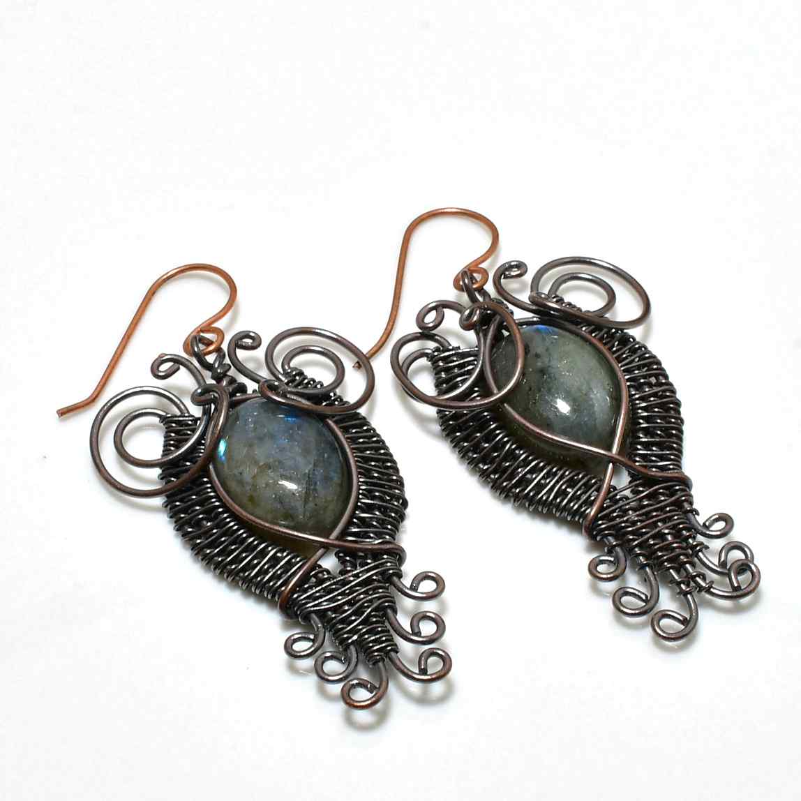 Aurora’s Veil – Labradorite & Copper Earrings