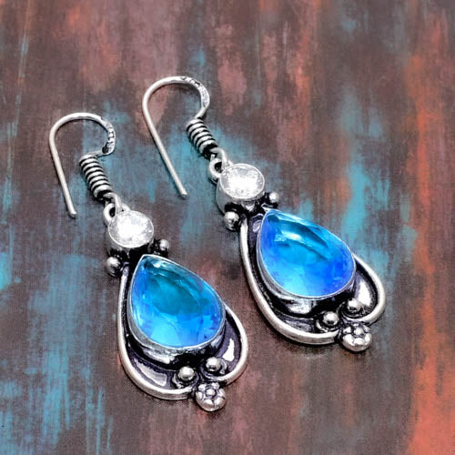 Azure Serenity – Sterling Silver Blue Topaz Earrings