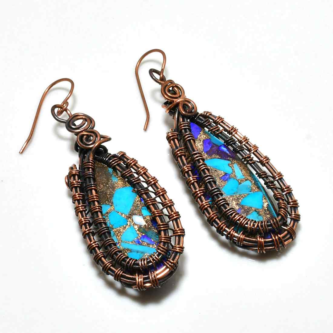 Isla’s Mosaic – Turquoise & Oxidized Copper Earrings