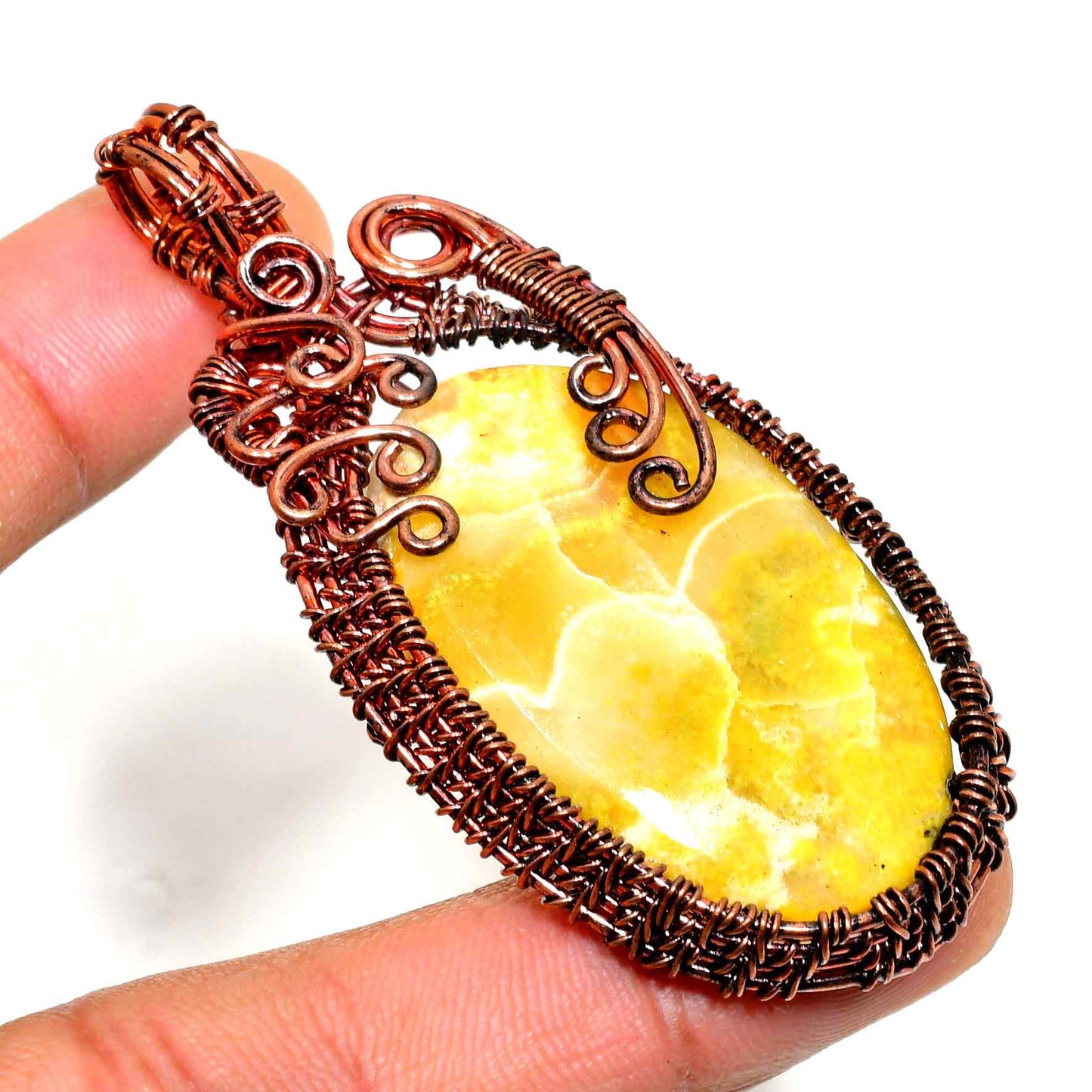 Solara’s Radiance – Honey Calcite Copper Pendant