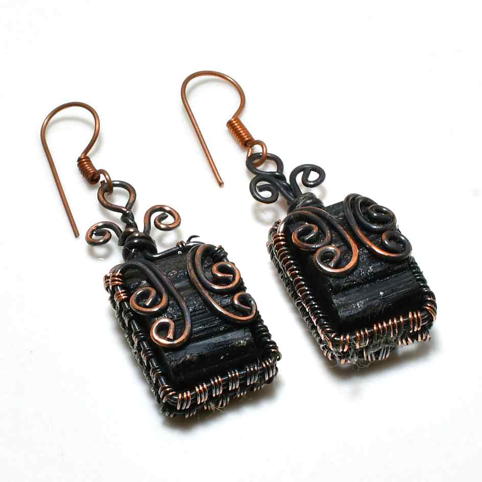 Midnight Guardian – Copper Wrapped Black Tourmaline Earrings