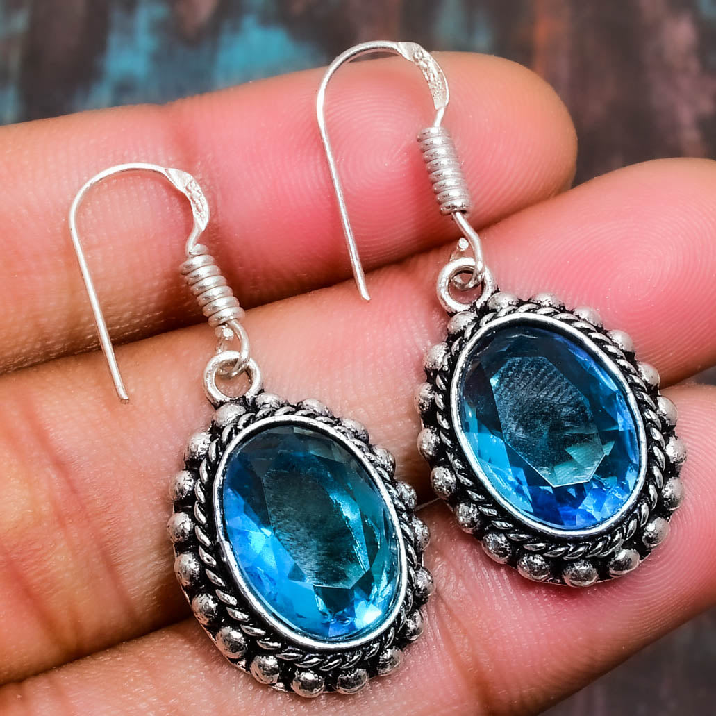 Aqua Serenity – Silver Filigree Crystal Earrings
