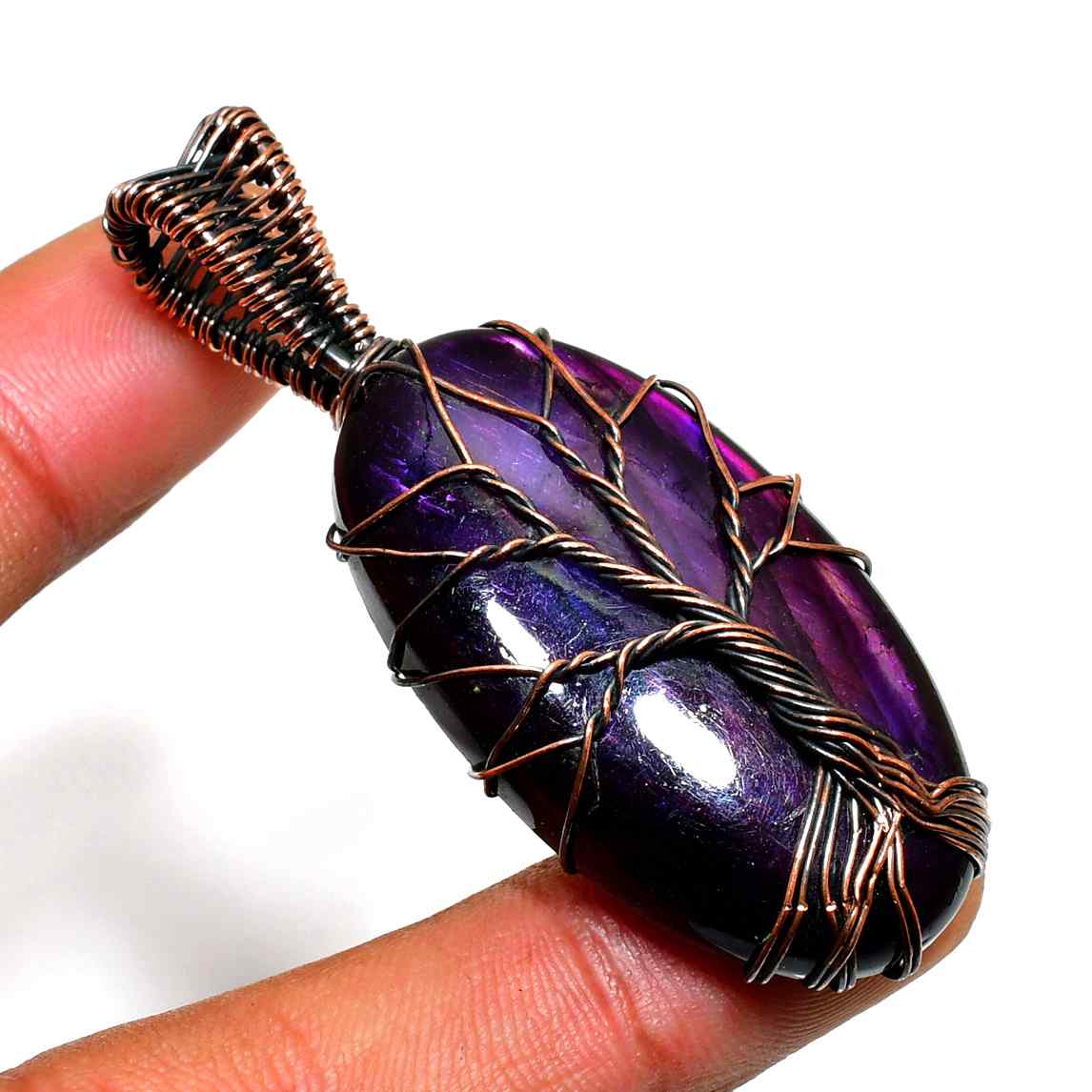 Ezra’s Veil – Mystic Amethyst & Copper Pendant