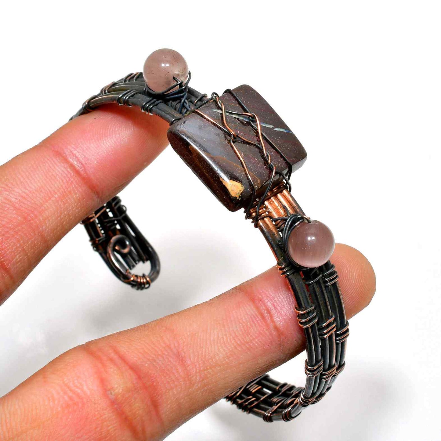 Gaia’s Embrace – Jasper & Rose Quartz Copper Bracelet