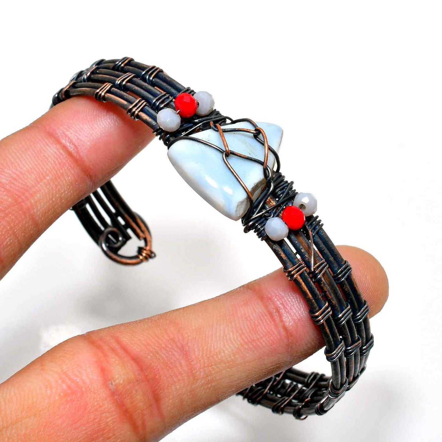 Serenity’s Embrace – Blue Lace Agate Copper Bracelet