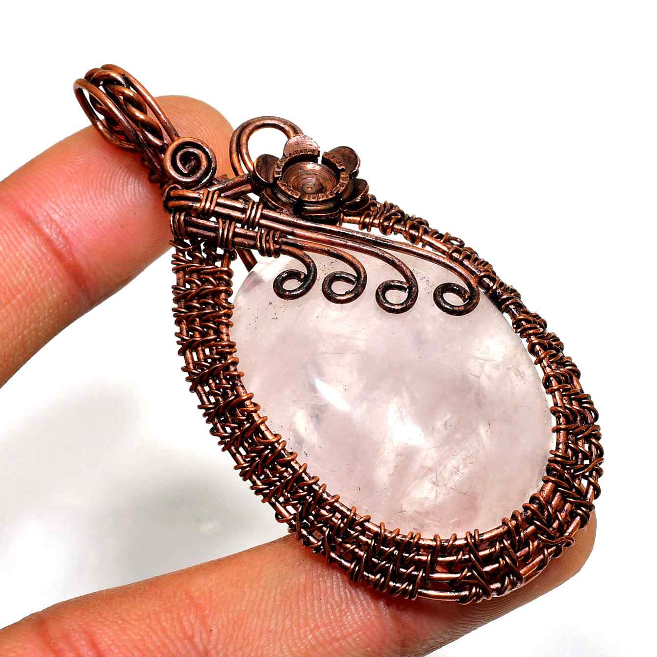 Elysian Heart – Rose Quartz & Oxidized Copper Pendant
