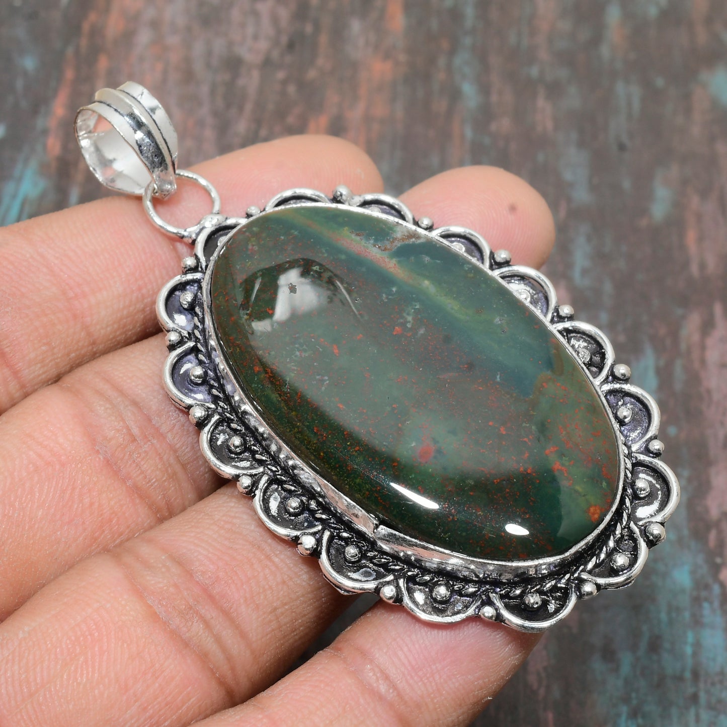Terra’s Anchor – Bloodstone Silver Filigree Pendant