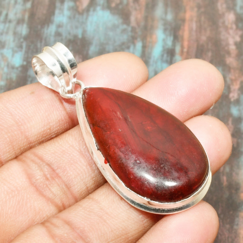 Scarlet Ember – Red Jasper Silver Pendant