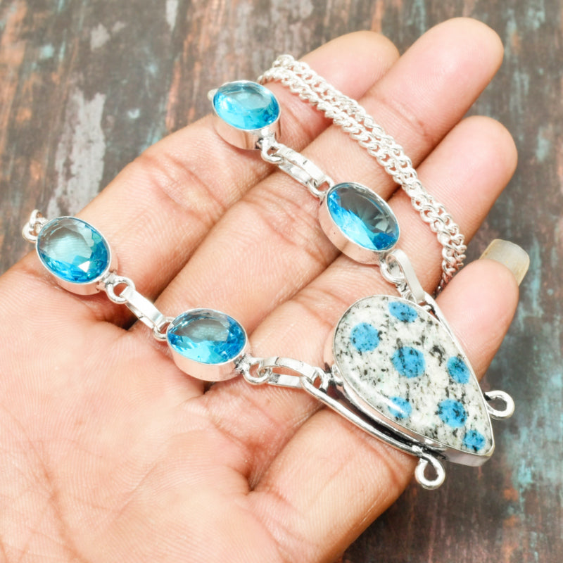 Ocean’s Embrace – Blue Gemstone & Sterling Silver Necklace