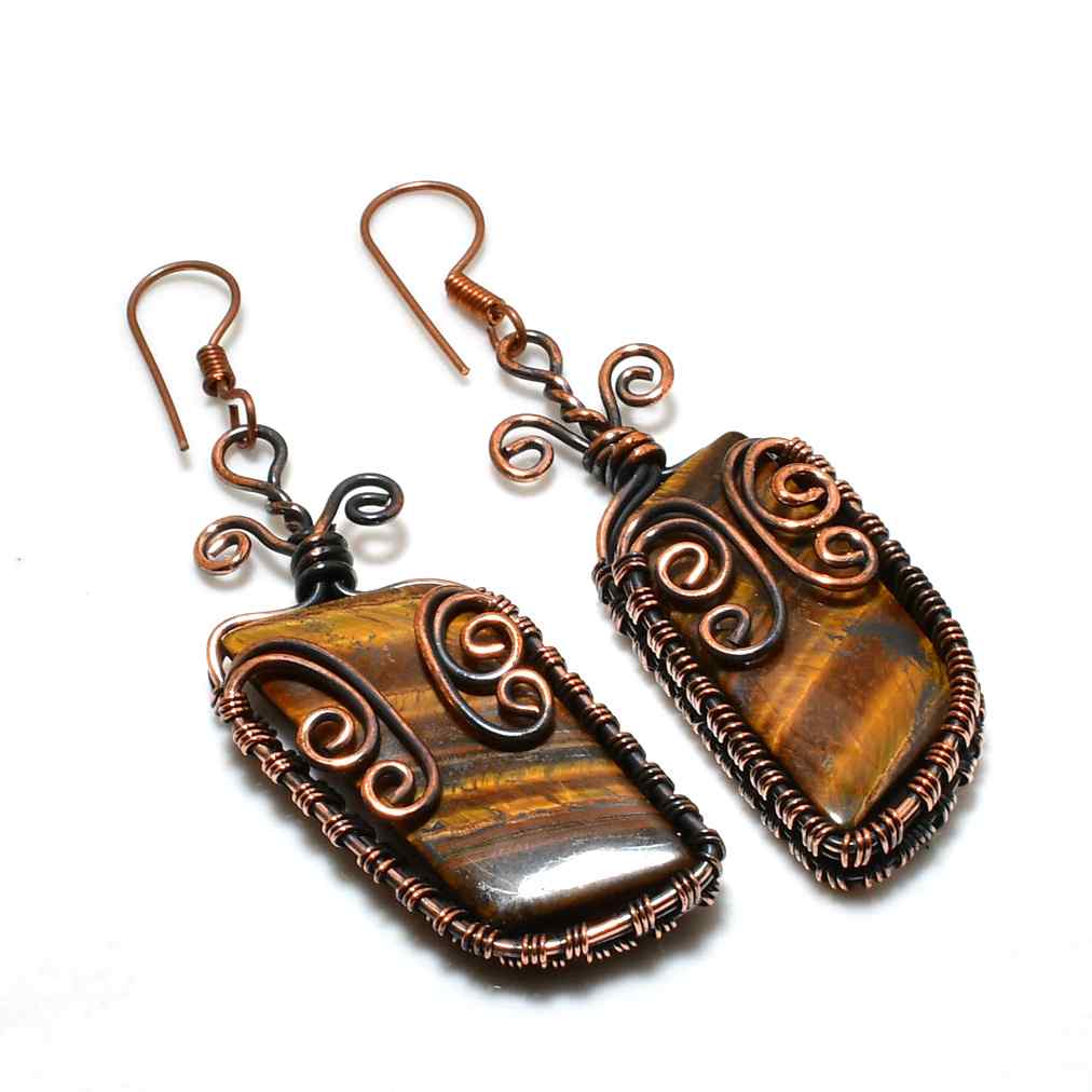 Auric Shield – Tiger’s Eye Copper Earrings