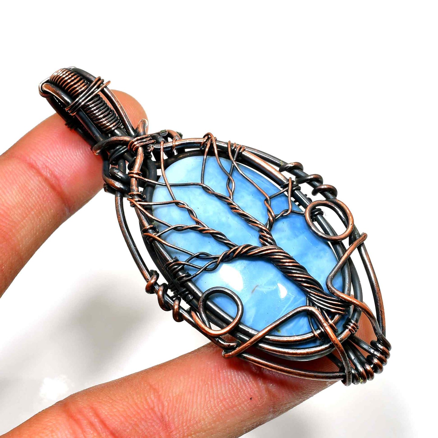 Serenity Whisper – Blue Lace Agate Copper Pendant