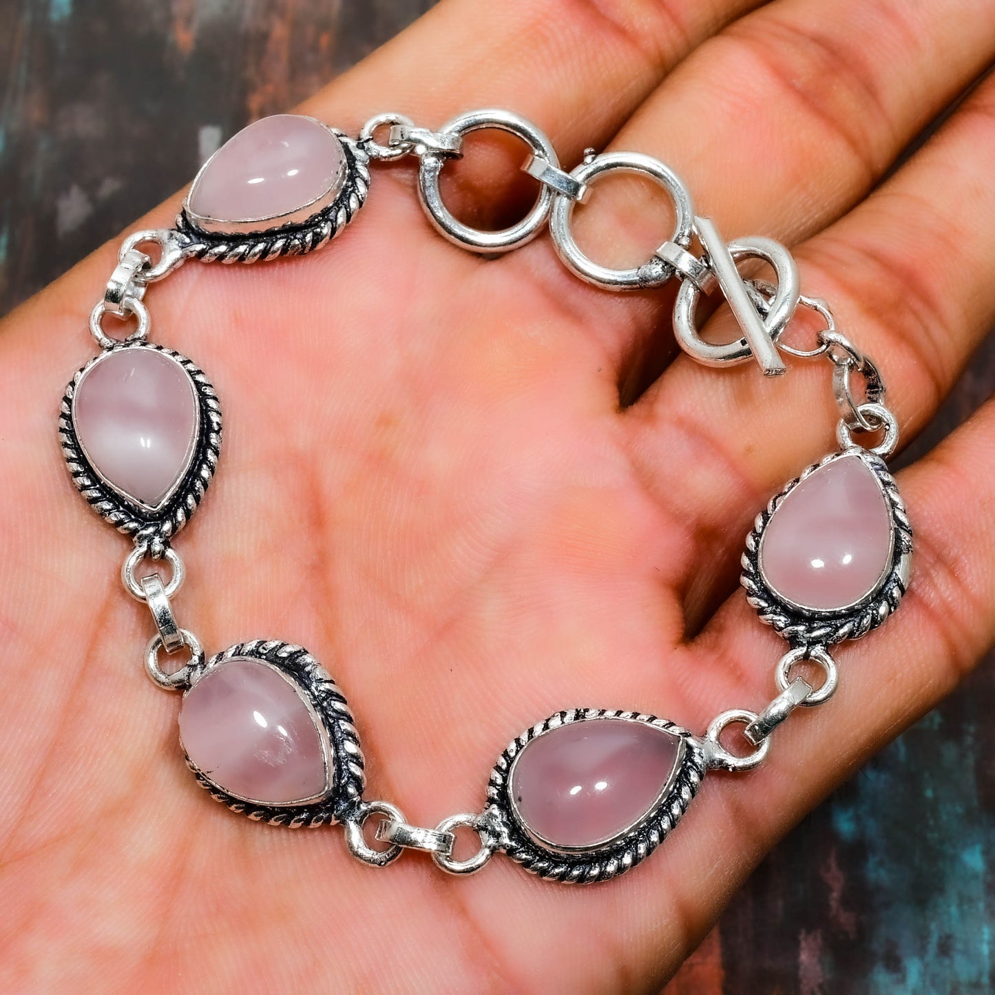 Luna’s Embrace – Rose Quartz & Sterling Silver Bracelet
