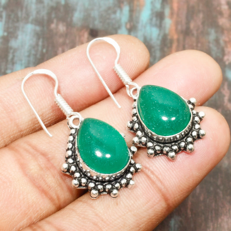 Verdant Fortune – Sterling Silver Green Aventurine Earrings