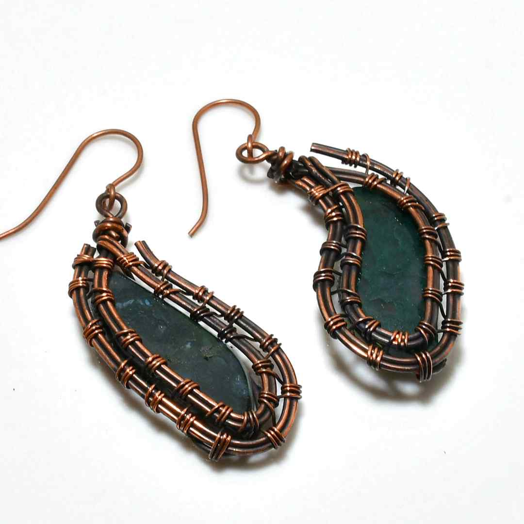 Gaia’s Embrace – Green Stone Copper Earrings