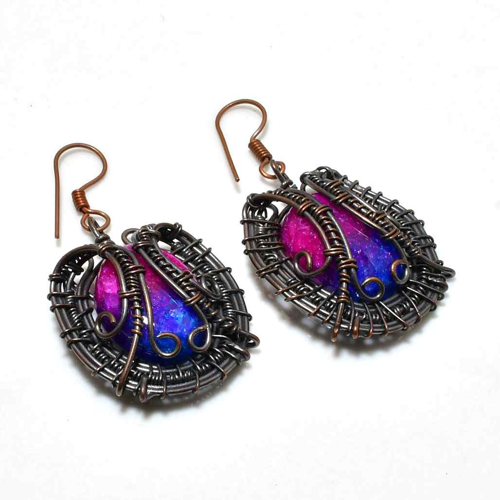 Astral Muse – Oxidized Copper & Gemstone Earrings