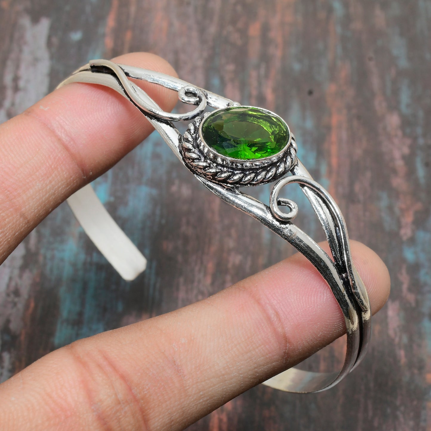 Sylvan Harmony – Green Tourmaline & Silver Bracelet