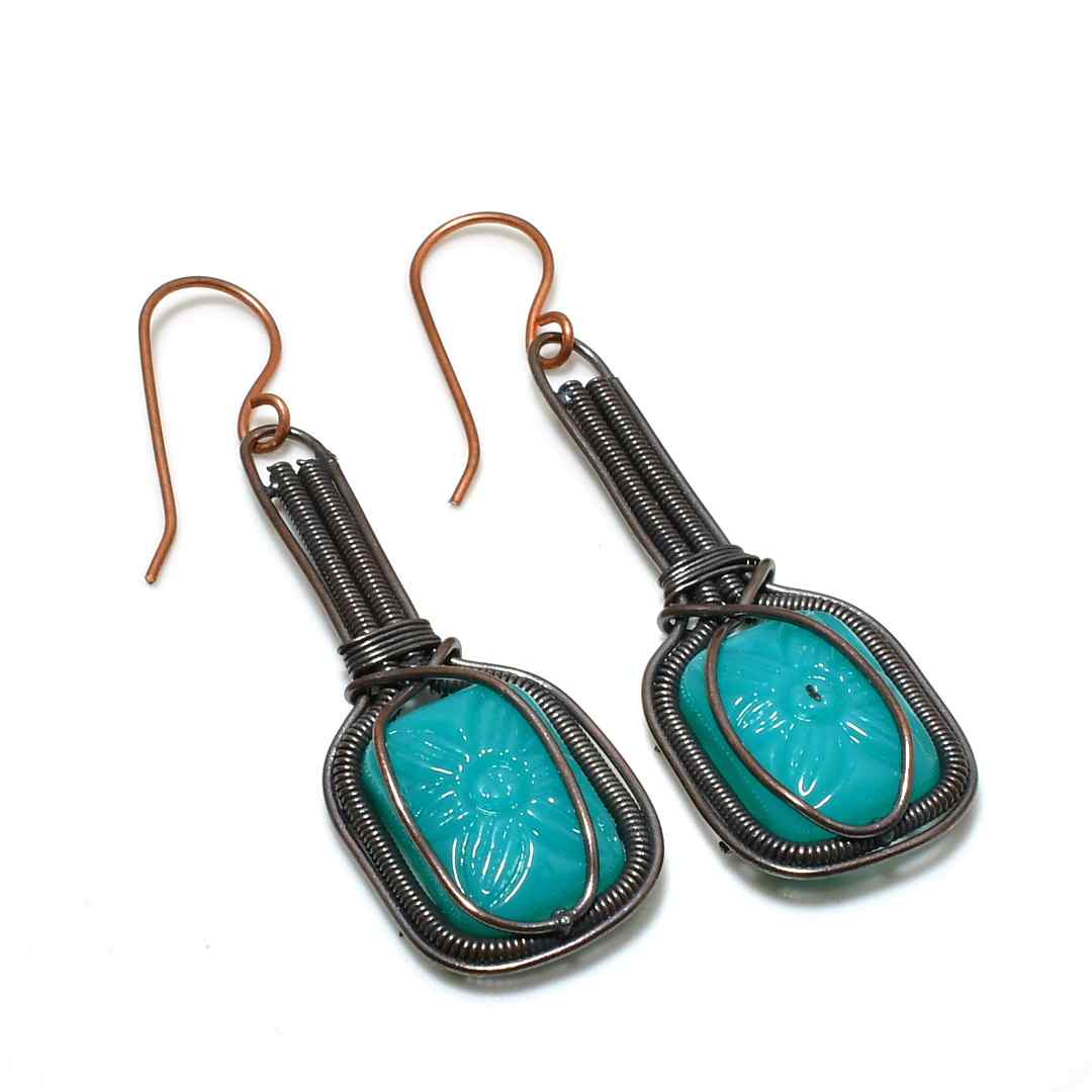 Tranquil Echo – Turquoise Bronze Wire Earrings