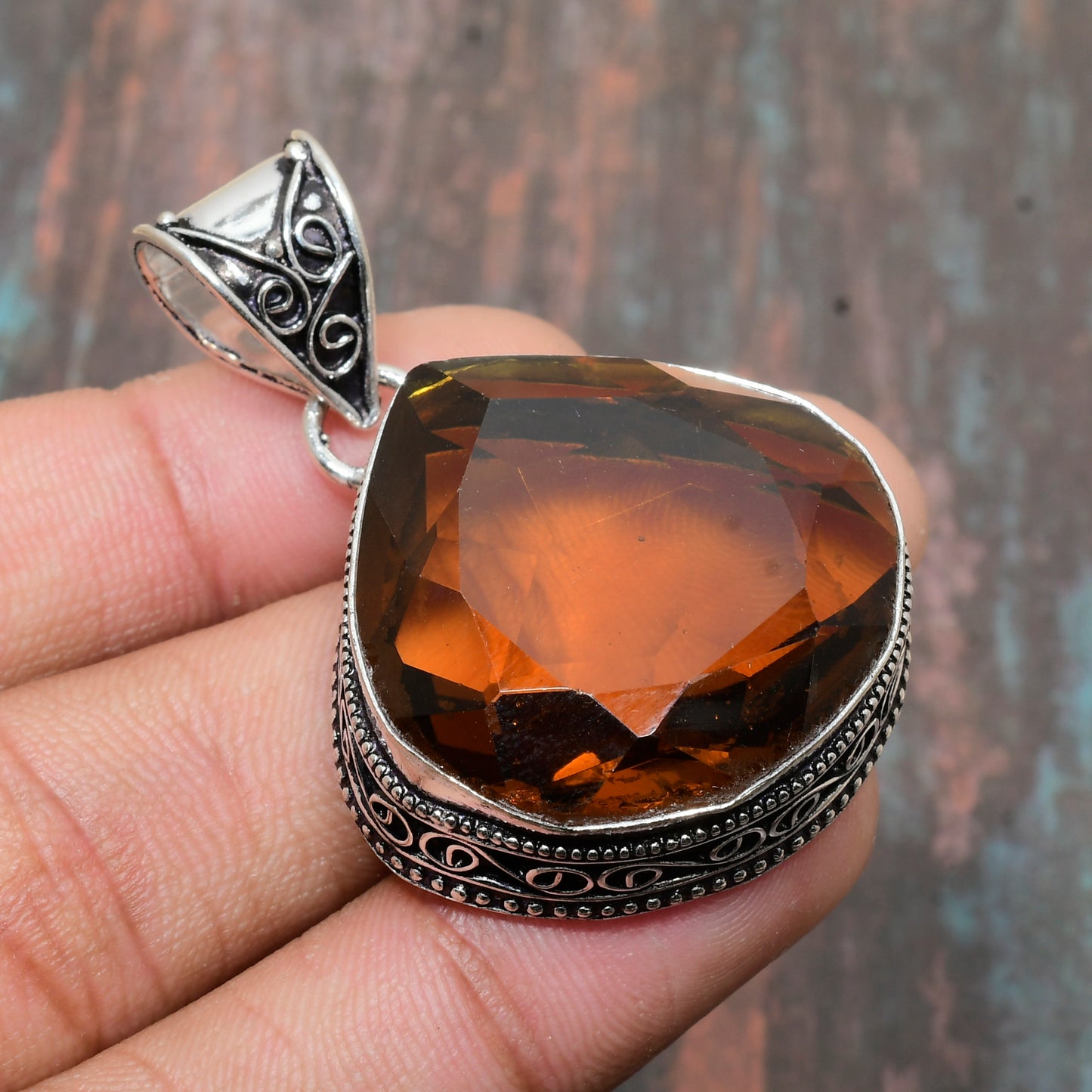 Citrine Majesty – Sterling Silver Filigree Pendant