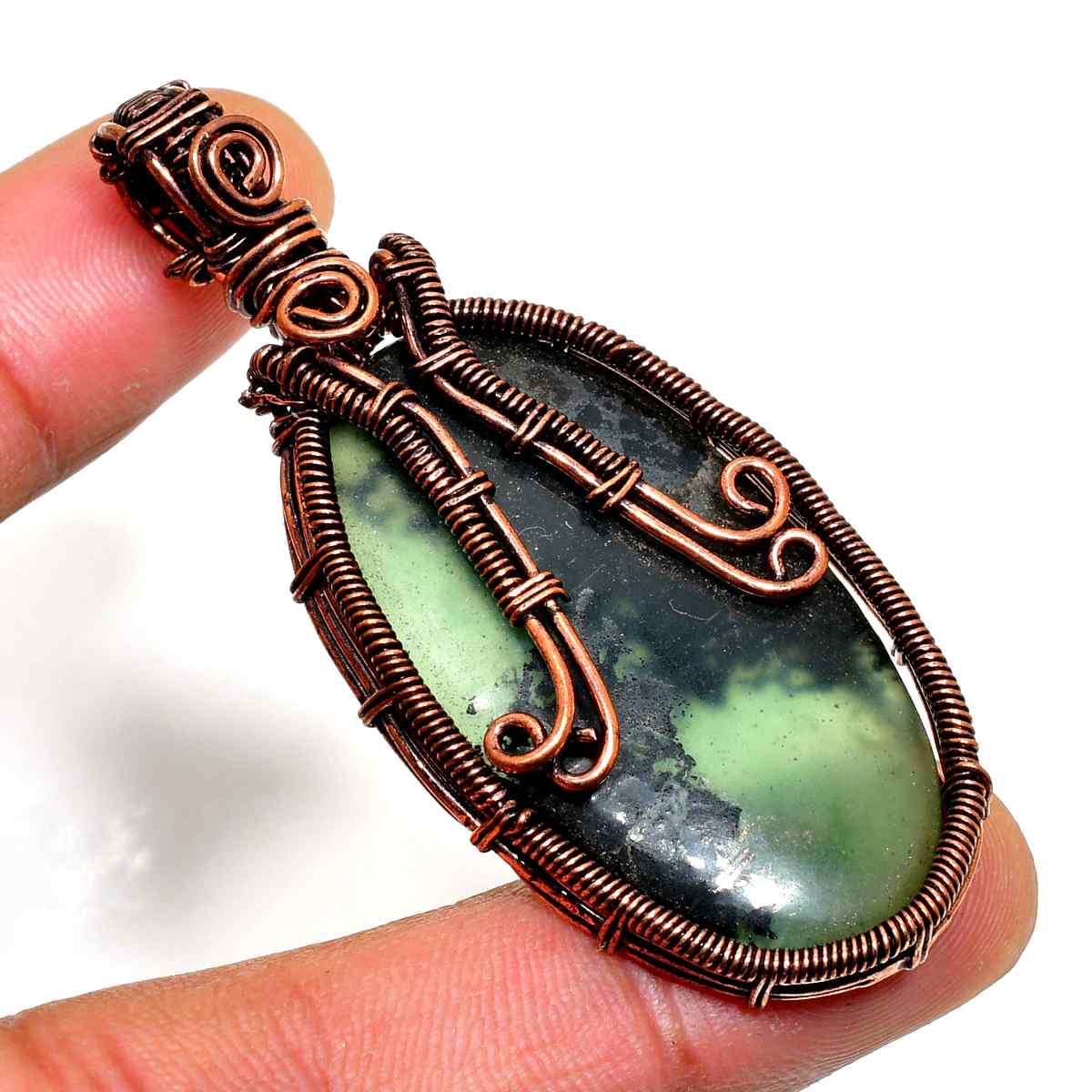 Nature’s Embrace – Copper-Wrapped Green Stone Pendant