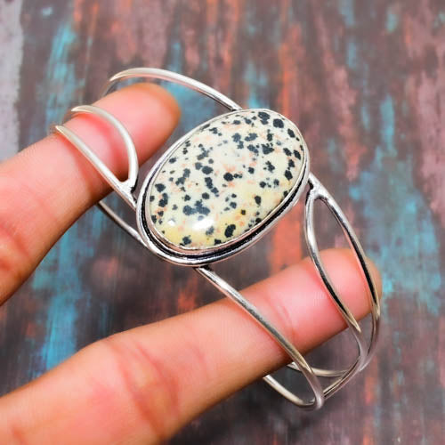Spotted Serenity – Dalmatian Jasper Silver Cuff