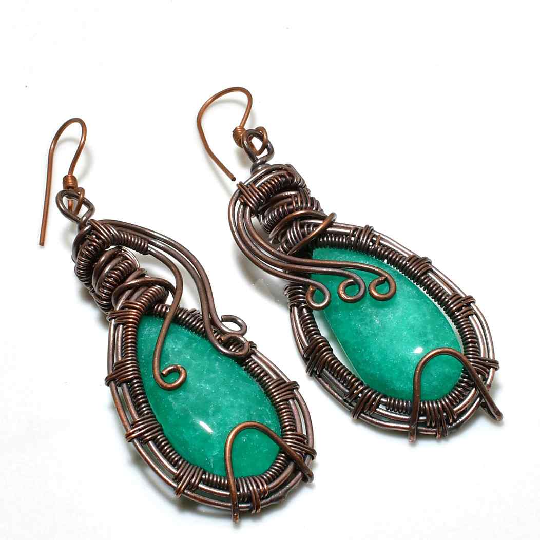 Emerald Embrace – Copper-Wrapped Aventurine Earrings
