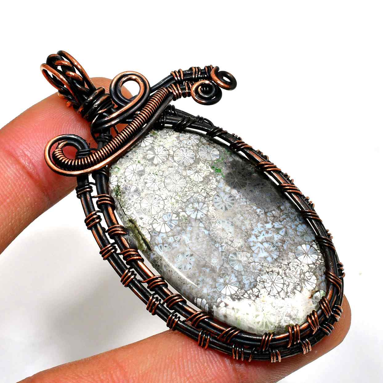 Arctic Whisper – Snowflake Obsidian Copper Pendant