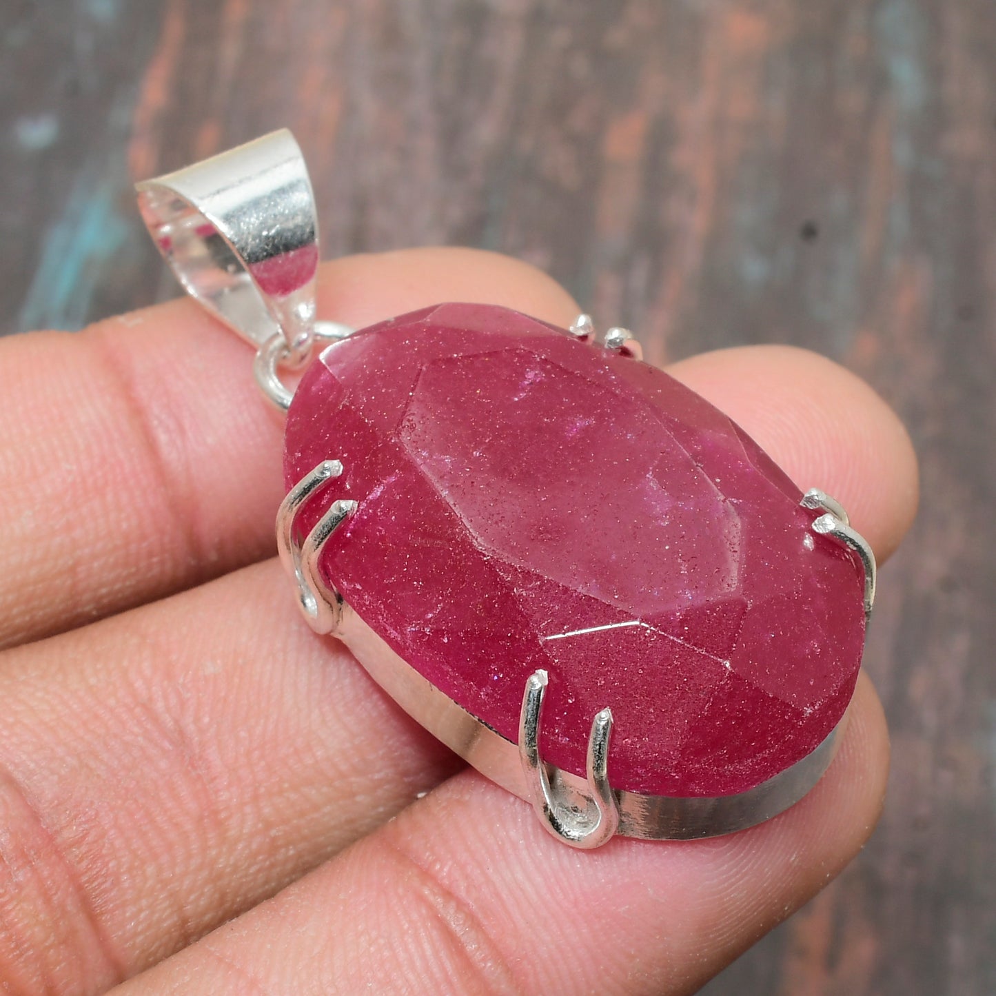 Crimson Embrace – Ruby & Sterling Silver Pendant