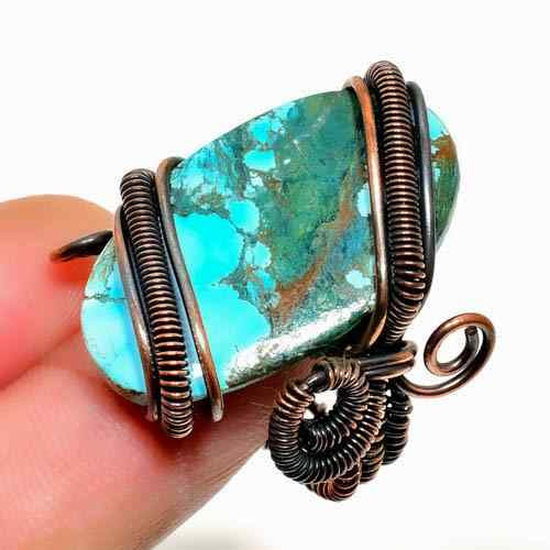 Turquoise Whisper – Antique Bronze Wire Pendant
