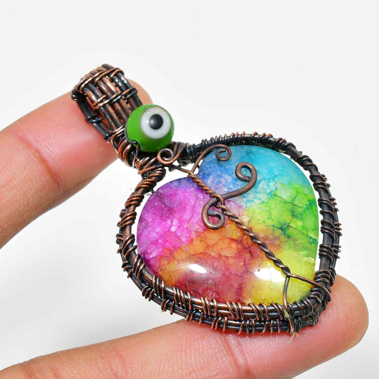 Colorburst Heart – Agate & Copper Pendant