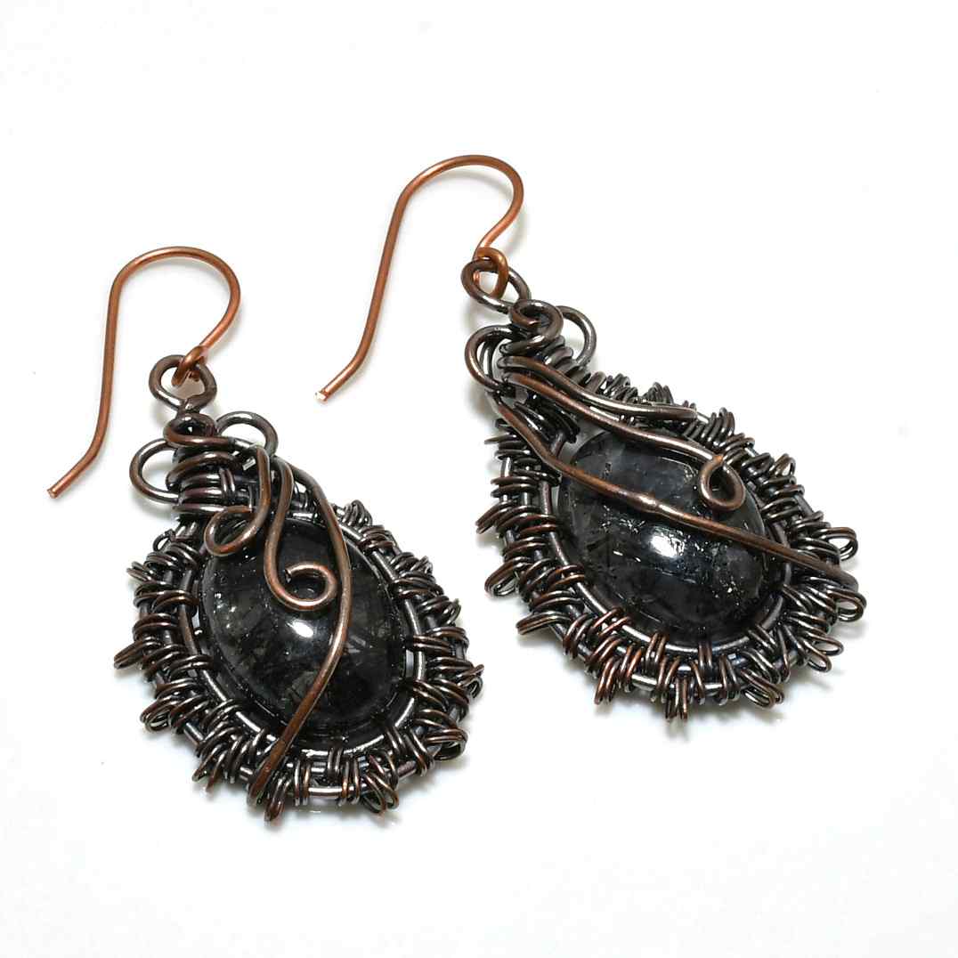 Midnight Shield – Obsidian & Copper Earrings