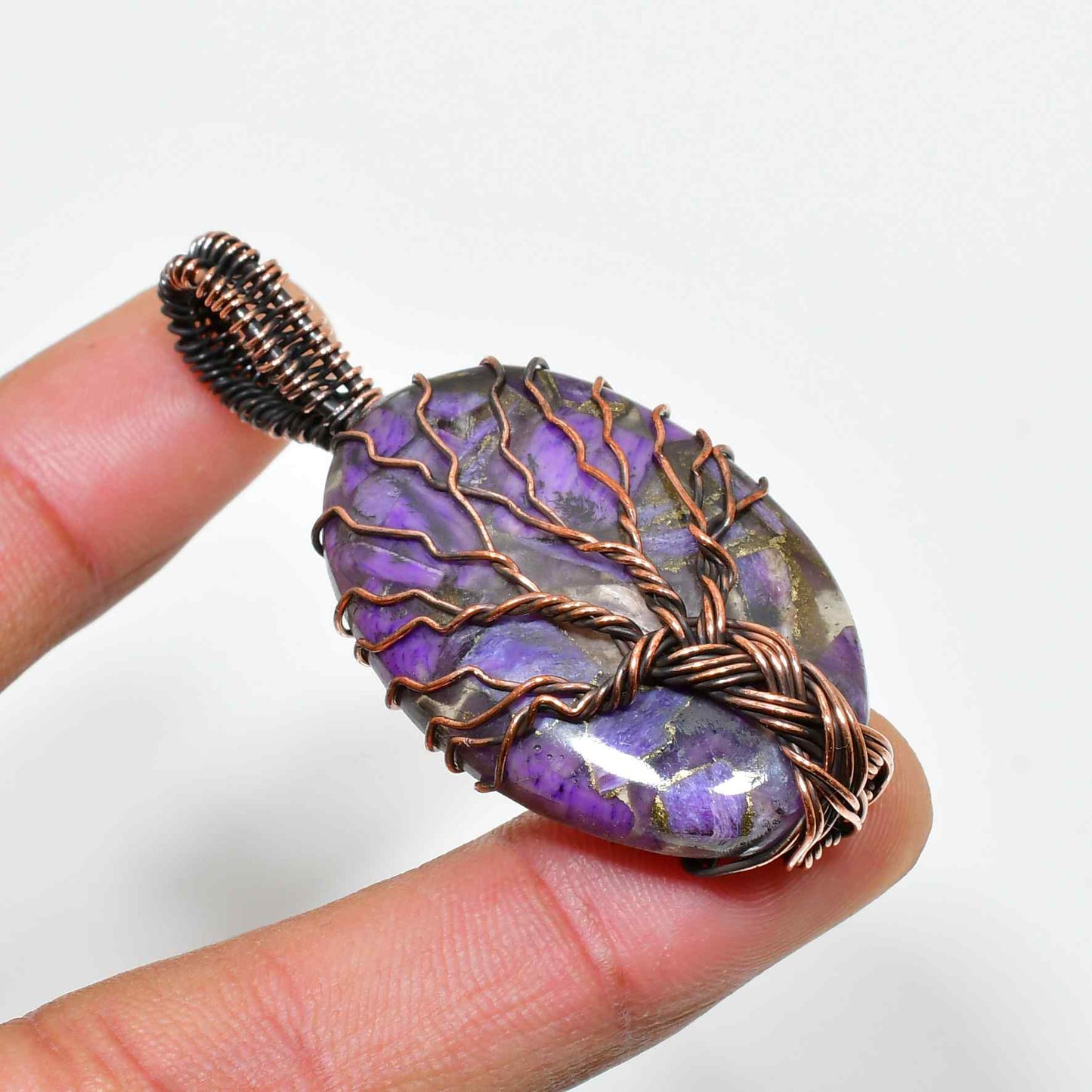 Ezra’s Veil – Amethyst & Oxidized Copper Pendant