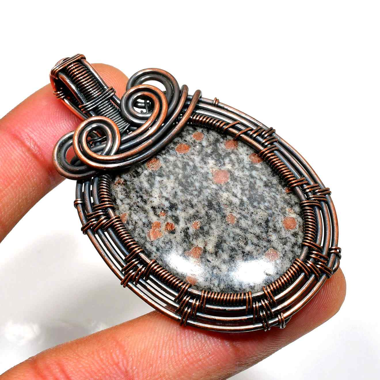 Glimmering Dawn – Snowflake Obsidian Copper Pendant