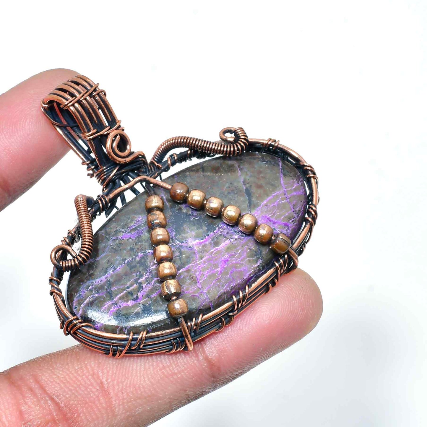 Ezra’s Veil – Oxidized Copper & Amethyst Pendant